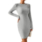Slim-fit Sheath Knit Dress Long Sleeves New Elegant Mini Skirt