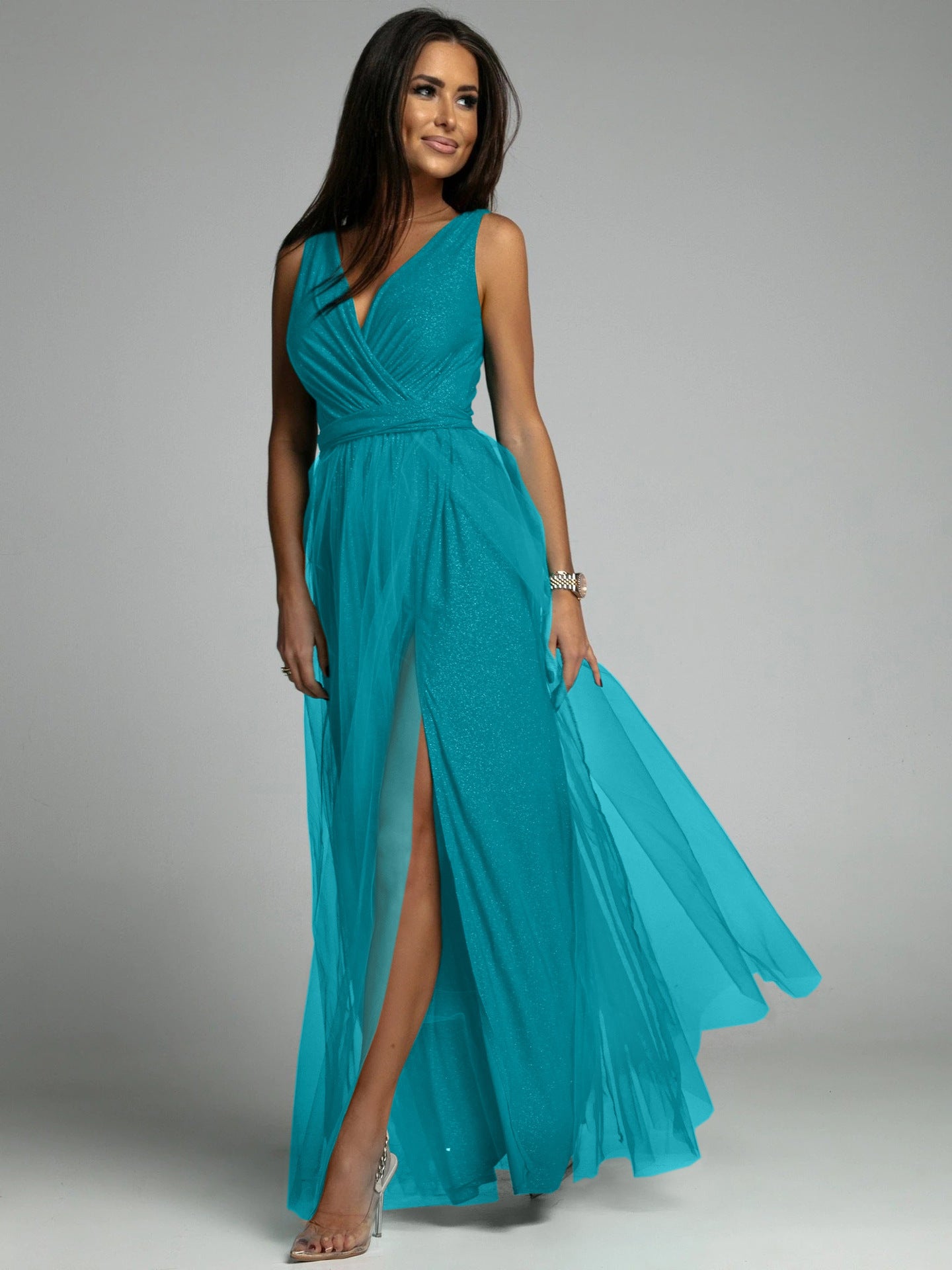Robe de soirée sexy sans manches à col en V pour femme