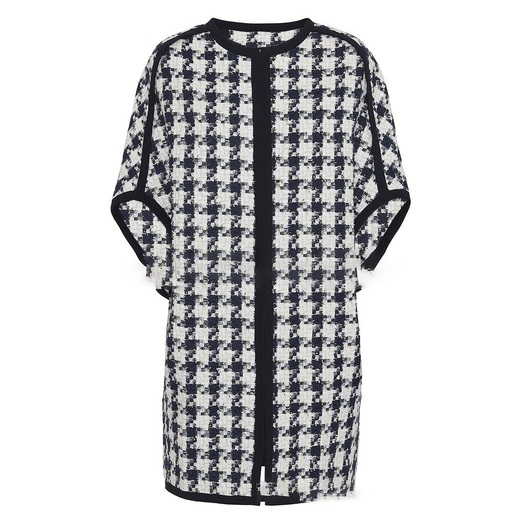 Loose round neck houndstooth coat
