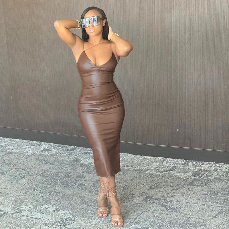 Leather suspender dress