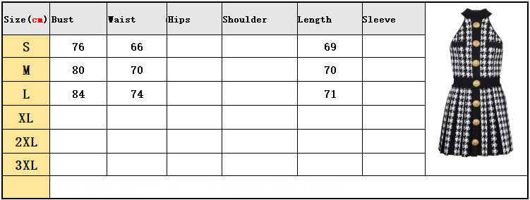Halter Sleeveless Vest Pleated Houndstooth Short Knitted Dress