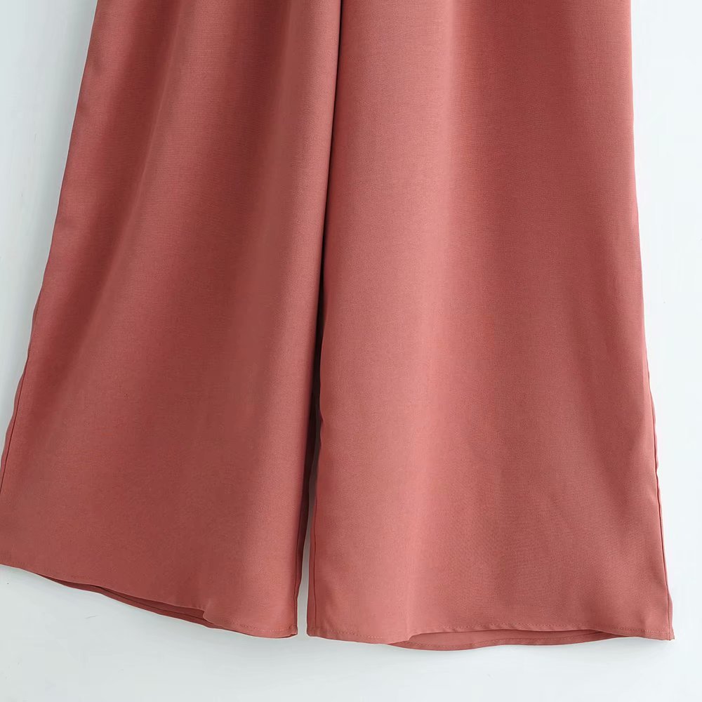 Stand collar short sleeve belt jumpsuit