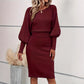 Elegant Crew-neck Flared-sleeve Waist-cinching Sheath Skirt