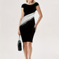 Elegant Black-and-white Contrast Long-sleeve Slim-fit Midi Dress