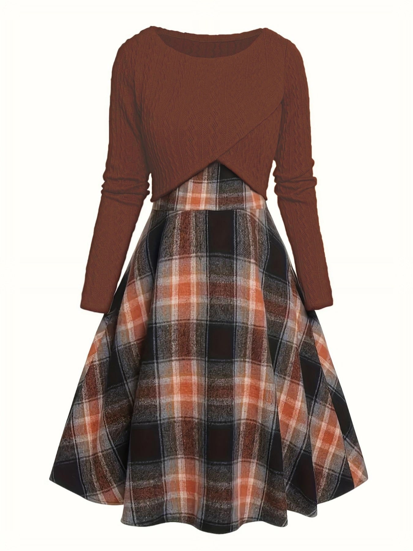 New Womens Two-piece Set Knitted Long-sleeve Top And Dress