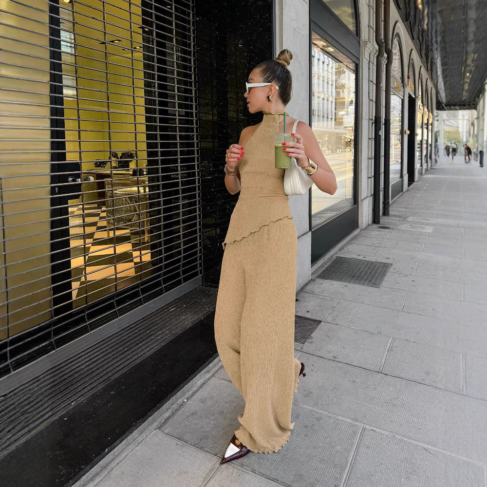 Sleeveless Halter Vest Wide-leg Pants Two-piece Set