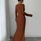 Womens Slim Fit Body Hugging Slit Neck Long Sleeve Knit Dress