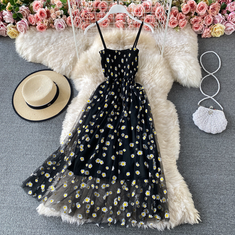 Women's Casual Sling Floral Skirt French Dress
