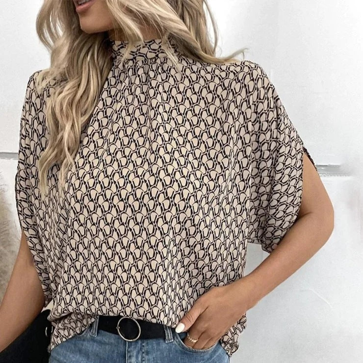 Women's Fashion Floral Print Slit Batwing Sleeve Top