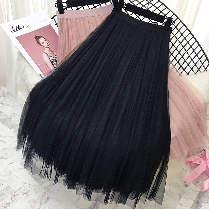Women's solid color pleated skirt