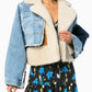 Plush denim stitching biker jacket