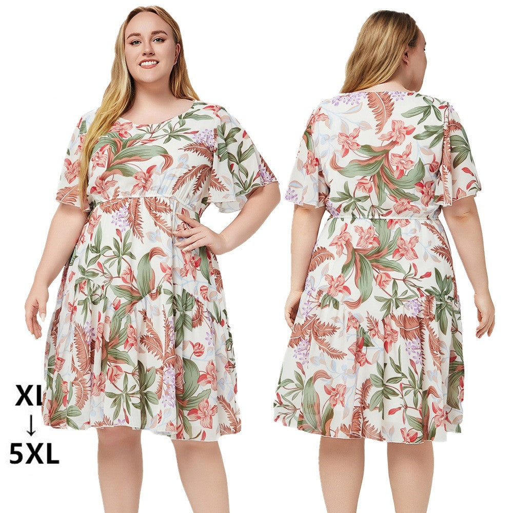 Robe en mousseline imprimée à manches courtes pour femme