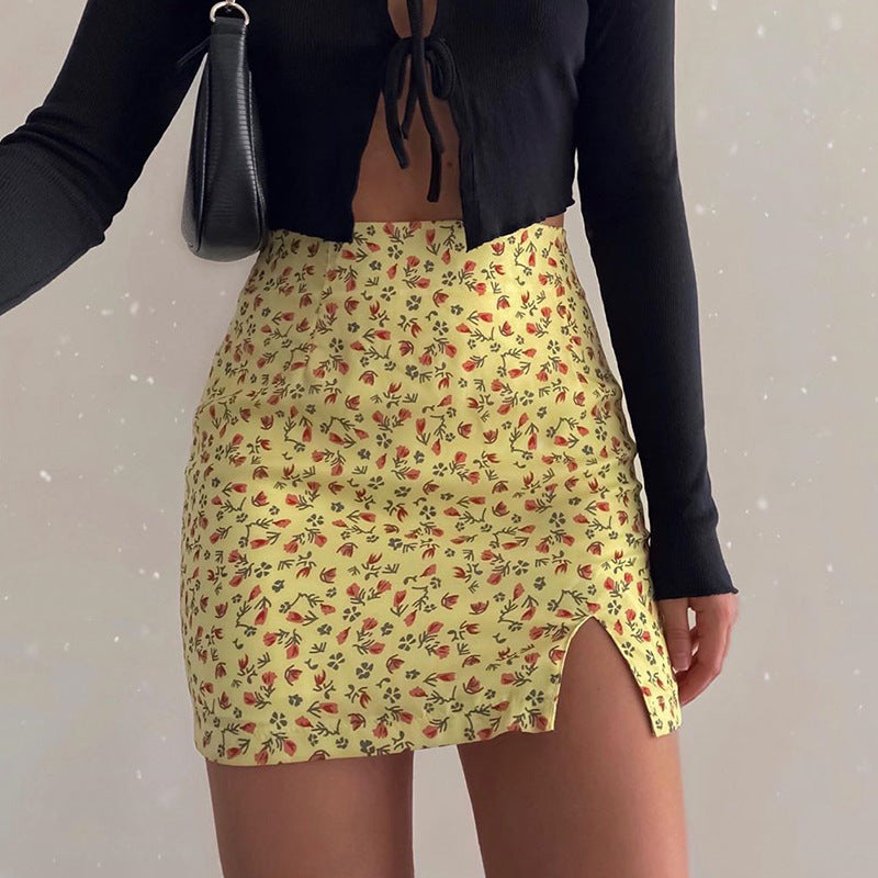 Jupe trapèze skinny à fleurs fendues
