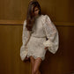 Womens Fashion Two-Piece Set Lantern-Sleeve Turtleneck Lace Top And Bottom