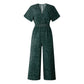 Women's printed V-neck pocket overalls