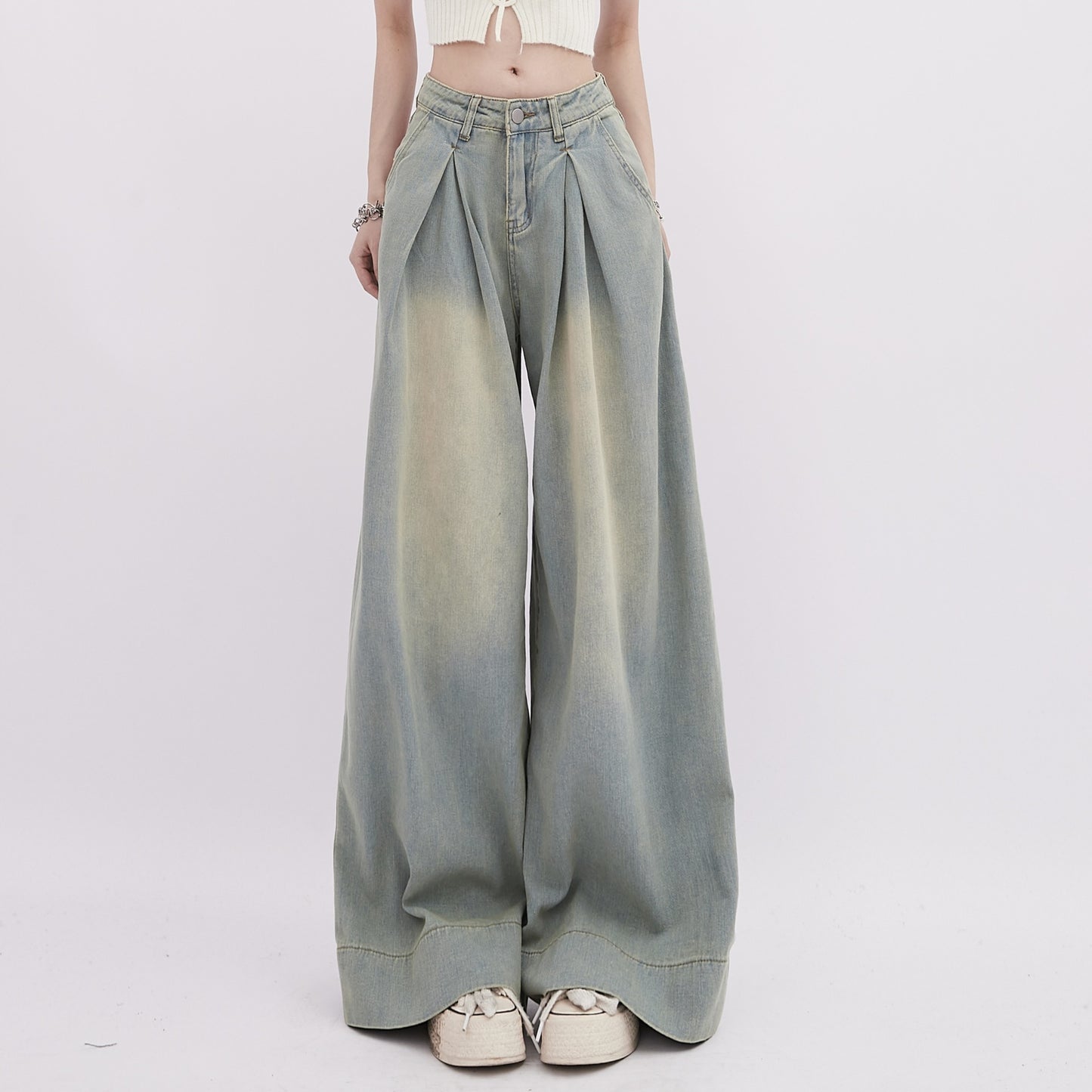 American Retro Worn Jeans Women's High Street Loose