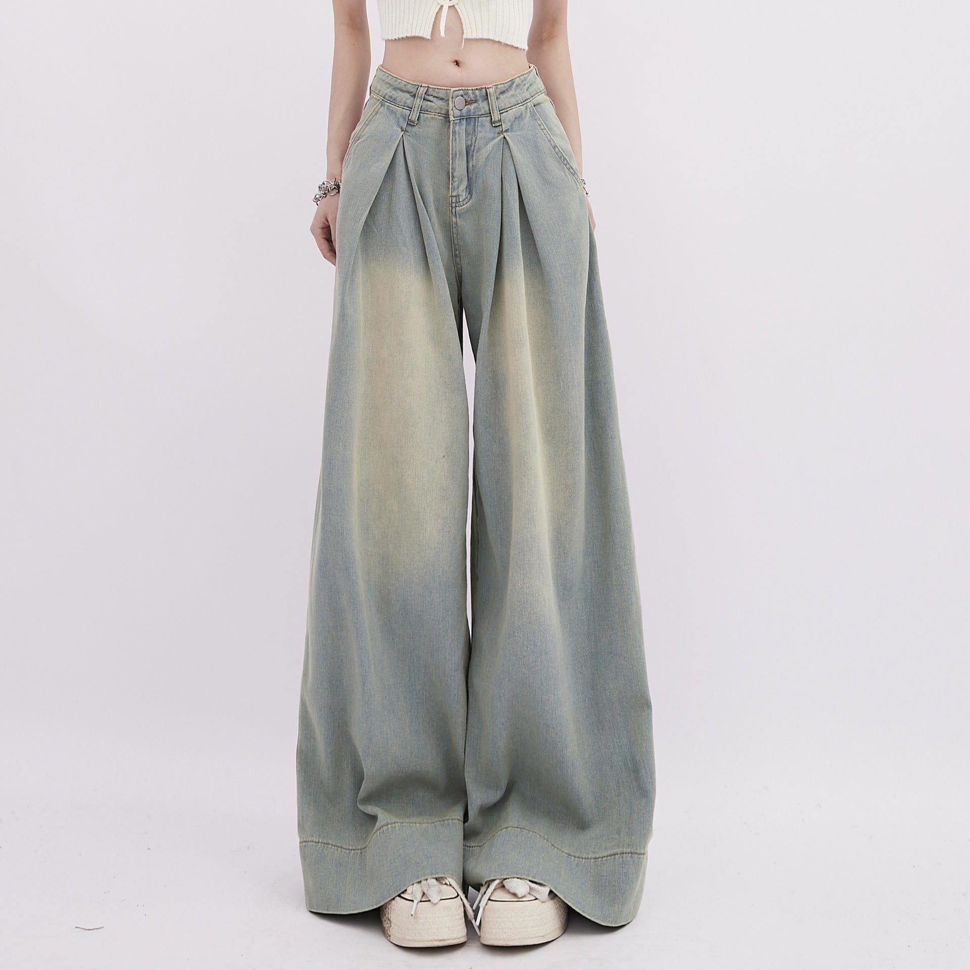 American Retro Worn Jeans Women's High Street Loose