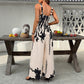 Ethnic-style Printed Ruched Waist With A Tie-detail Designcasual Vacation-ready Womens Jumpsuit