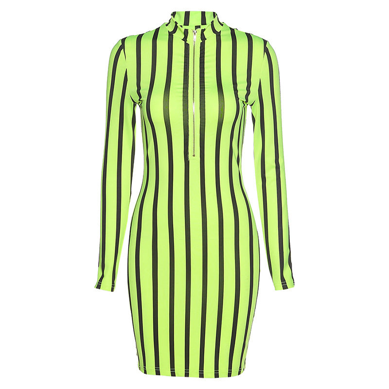 Summer Fashion Color Contrast Striped Print Dress