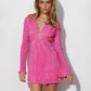 Robe moulante à lacets et col en V, manches trompette, paillettes, tendance, pour femme