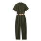 Women's Fashion Lapel Belted Cargo Jumpsuit