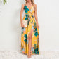 Robe longue à imprimé floral et col en V, mode estivale, taille nouée, fente, sans manches, vêtements pour femmes
