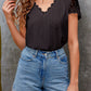 Lace Hollow Out V-neck Fashion Women's T-shirt