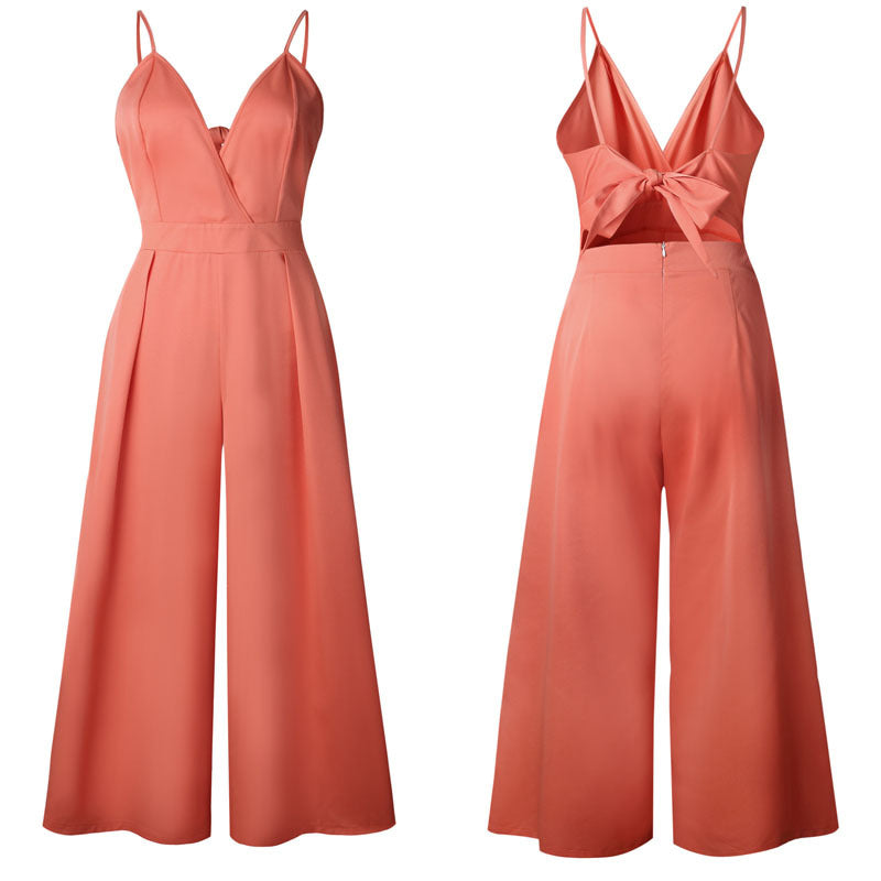 Deep V Neck Sling Wide Legs Women's jumpsuit