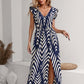 Printed Front Slit Waist V-neck Women's Elegant Dress