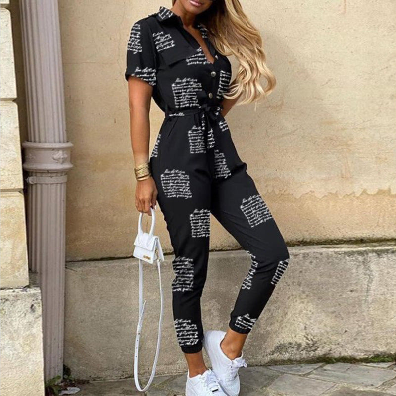 Lapel printed jumpsuit