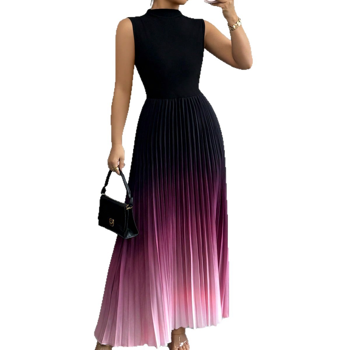 Women's Casual Crew-neck Sleeveless Gradient-color Dress