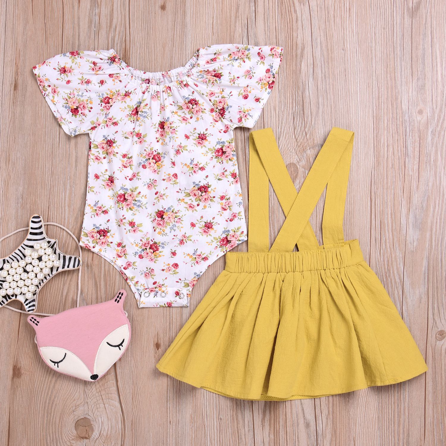Ensemble deux pièces robe à bretelles fleuries pour fille