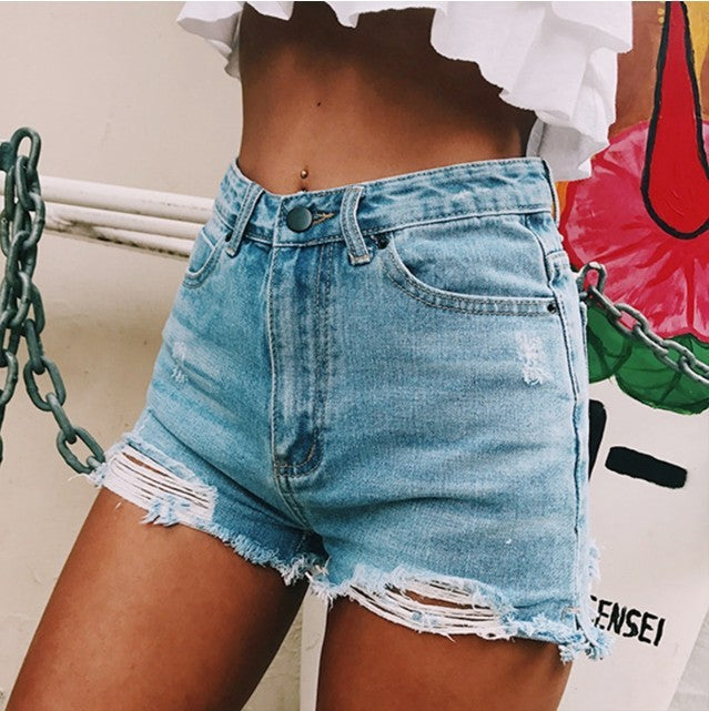 Short en jean déchiré classique et rétro pour femme