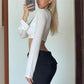 Slim Fitting Short Long Sleeve Top With Metal Buttons