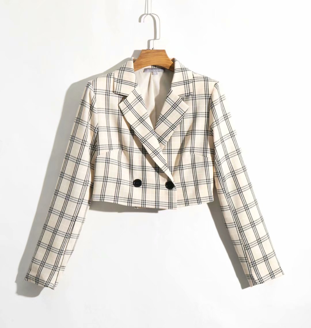 Women's High Waist Plaid Business Suit Coat