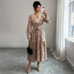 Elegant Polka-dot Self-tie Long Sleeve Dress For Women