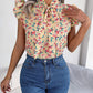 Casual Floral Stringy Selvedge Lace-up Bow Top