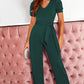 Summer New Temperament Bandage Fitted Waist Jumpsuit Solid Color And V-neck Short Sleeve