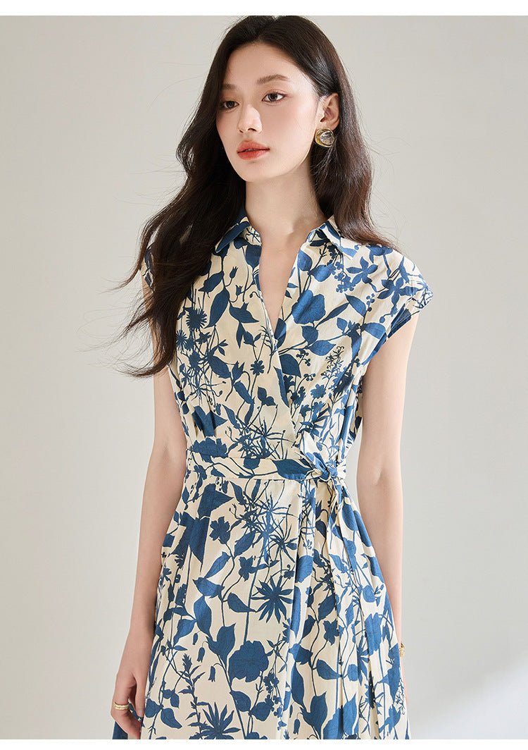 Women's Blue And White Printing Temperament Dress