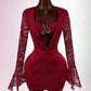Lace Sheer Patchwork Metal-Trimmed Bodycon Mini Dress