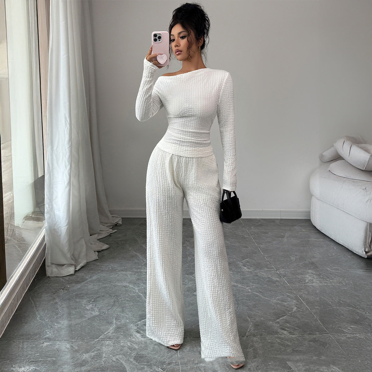Elegant Style Long Sleeve T-shirt And Straight Pants Two-piece Set Women's Clothing