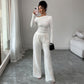 Elegant Style Long Sleeve T-shirt And Straight Pants Two-piece Set Women's Clothing