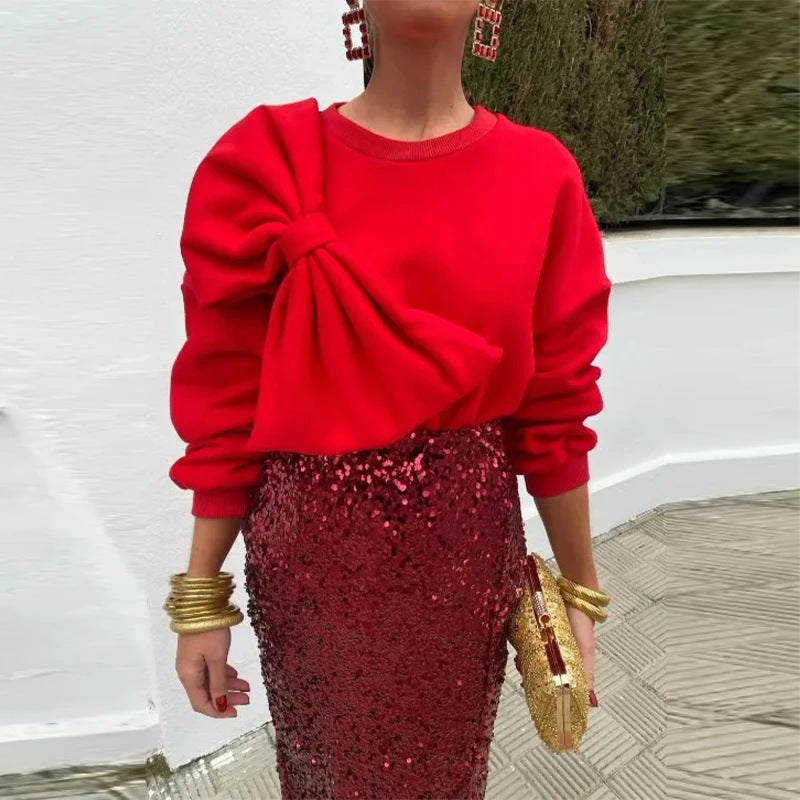 Long Sleeve Solid Color Loose Women's Top