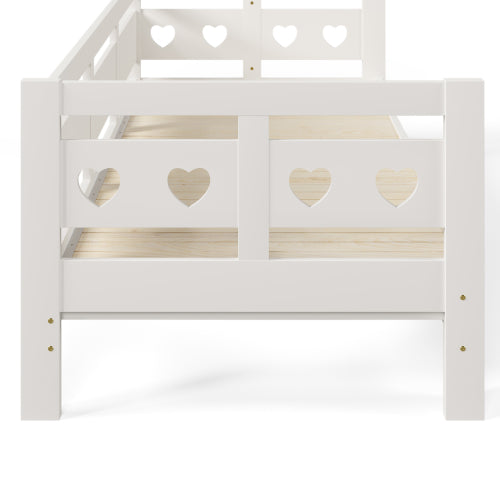 Daybed Cabin Bed Wooden 3FT Single Sofa Guest Bed Sofa Bed, Pull Out Trundle Wooden Bed Heart-Shaped For Children Adults Bed For Living Room And Bedroom -90 X190 Cm -White