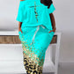 Women's Baroque Leopard Print Diagonal Collar Drawstring Skirt Suit