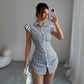 Striped Shirt-collar Casual Waist-cinched Chic Dress