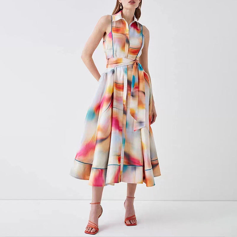 Robe à lacets imprimée à col polo pour femme