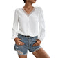 Eyelash Lace Stitching V-neck Pullover Lace Long-sleeved Shirt