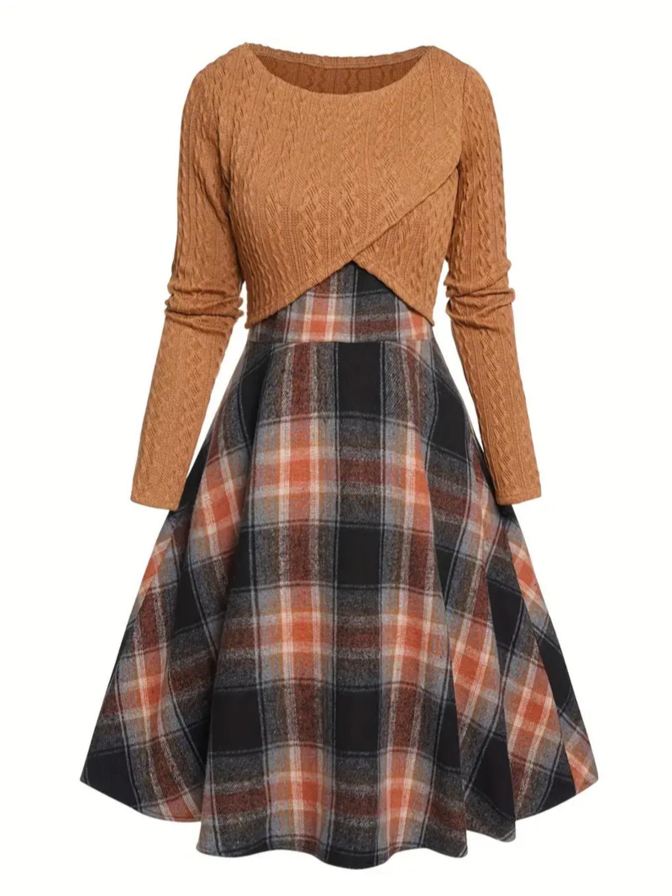 New Womens Two-piece Set Knitted Long-sleeve Top And Dress