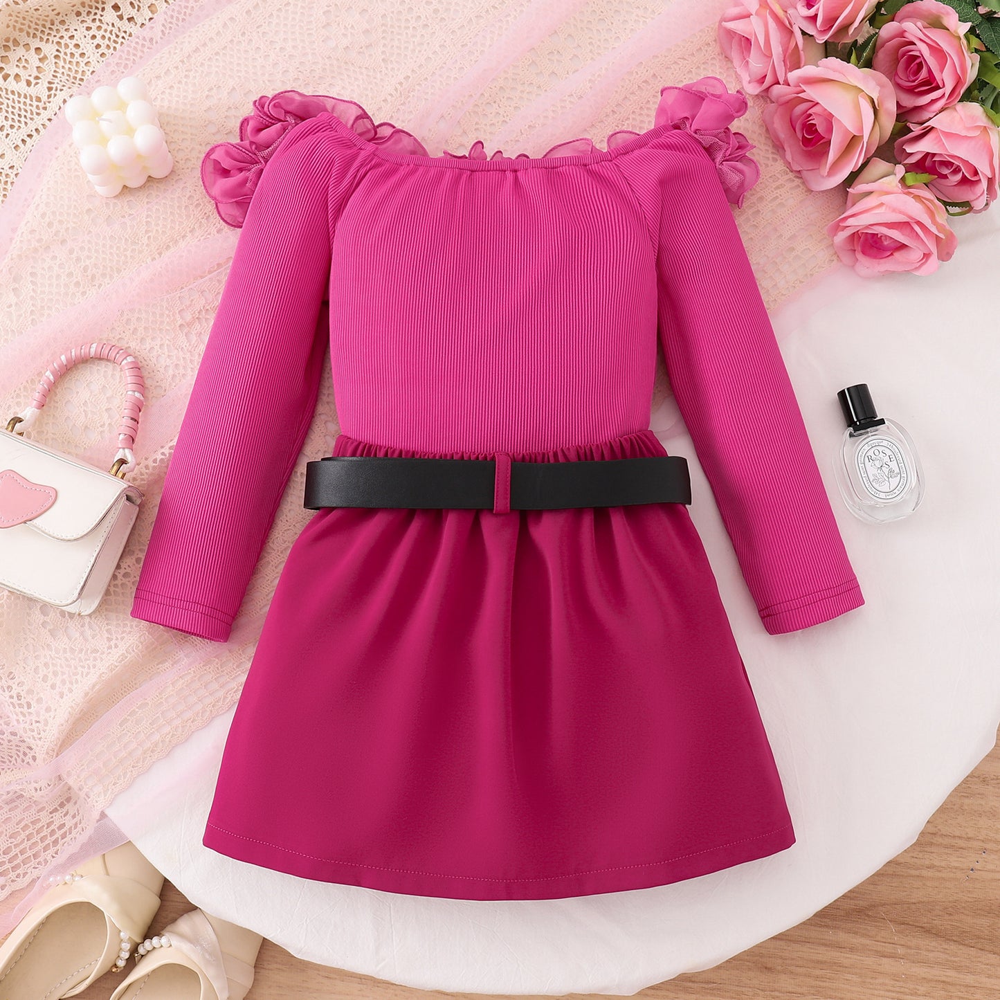 Long-sleeved T-shirt Solid Color Skirt Belt Three-piece Set